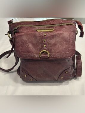 Stone Mountain Accessories Red Embossed Crossbody Bag